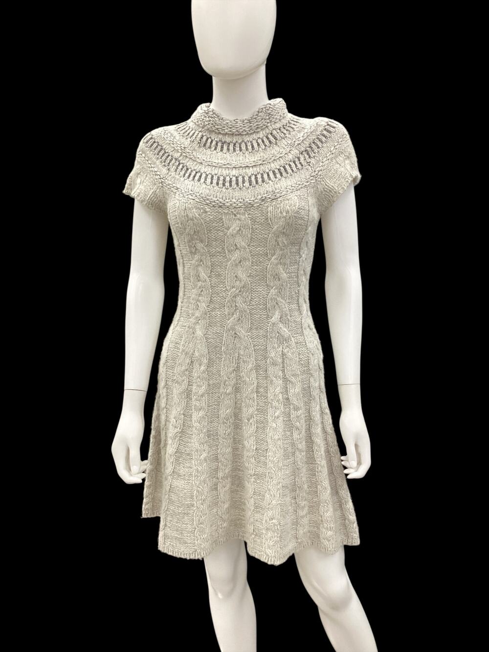 Free People Dress Women’s Size S Nordic Night Knit Cap Sleeve Wool Blend Gray